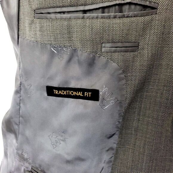 Jos A Bank Signature Gold Wool 2 Button Suit Jacket 40S White Black Sharkskin - Picture 9 of 11